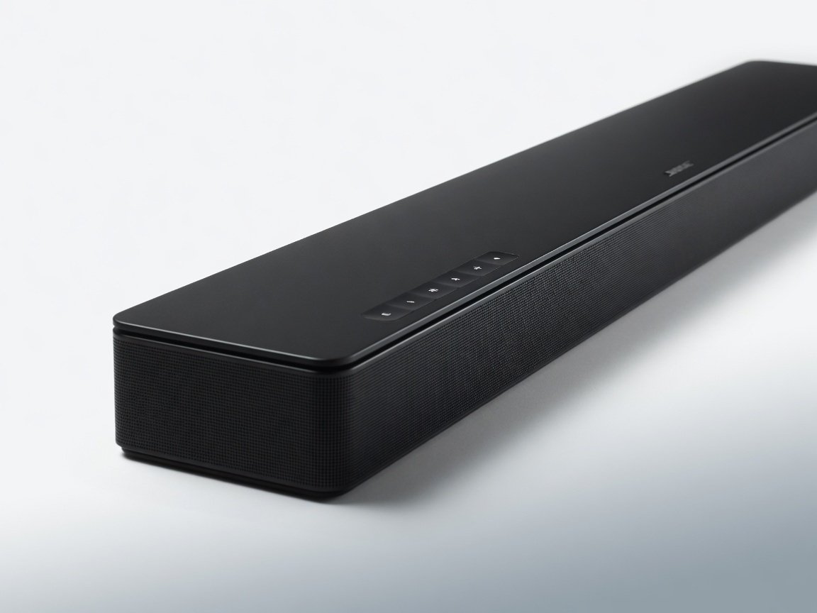 Bose Smart Ultra Soundbar close-up showing premium woven grille and PhaseGuide driver array detail, flagship 2026 home theater soundbar