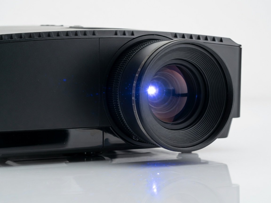 Epson LS12000 laser projector close-up showing motorized lens and 3LCD optical system for home theater