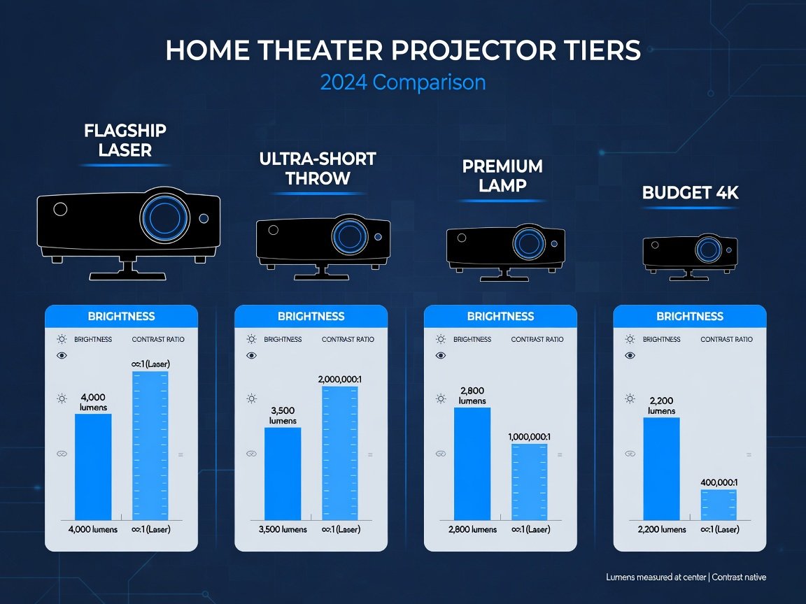 Epson home theater projector comparison chart showing LS12000 EH-LS800 5050UB and 3800 specifications side by side 2026