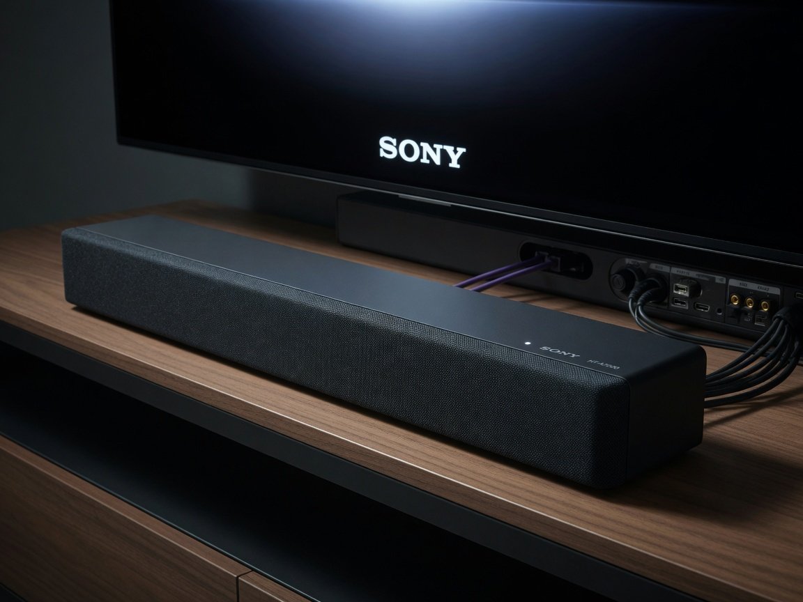 Sony HT-A7000 soundbar below 4K OLED TV showing HDMI 2.1 and Dolby Atmos home theater setup 2026