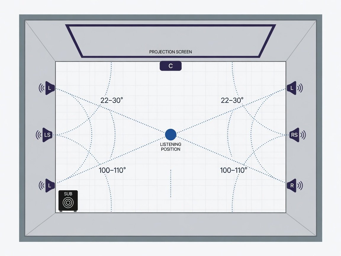 Home theater speaker placement diagram — 5.1 ITU-R BS.775 angle layout from listening position